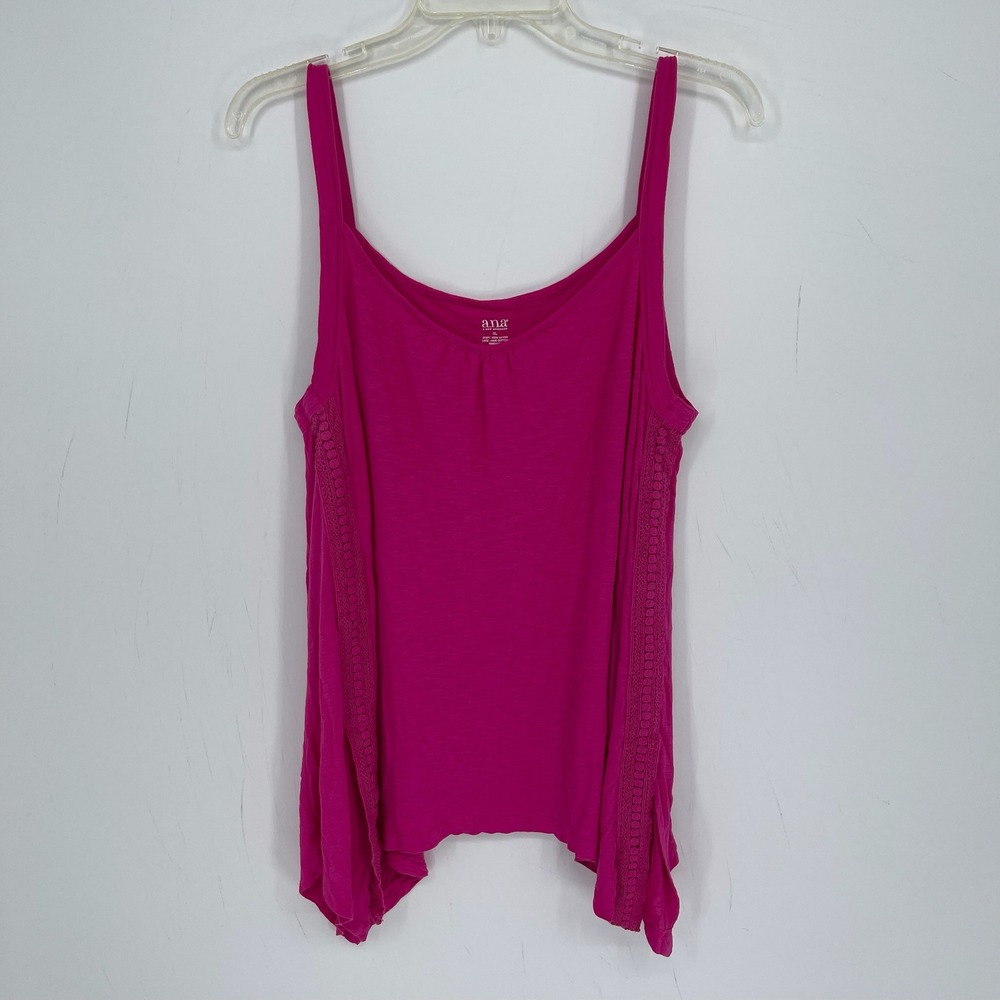 a.n.a Women's Pink Lace Trim Rayon Scoop Neck Sleeveless Slub Tank Top Size XL